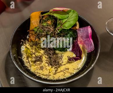 Dish of chef Alexandre Dimtch, Restaurant Saint Marc, Aups, with freshly grated black truffles in Aups, France Stock Photo