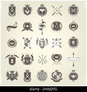 Royal blazon - luxurious coat of arms with lion on shield and crown ...