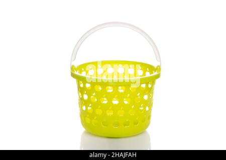 yellow fruit bucket empty on white isolated background Stock Photo