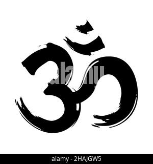 Om, Aum brush symbol. Yoga mantra Om, vector icon, grunge style. Stock Vector