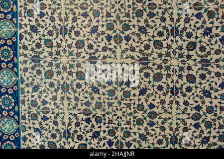 Ottoman ancient Handmade Turkish Tiles with floral patterns Stock Photo