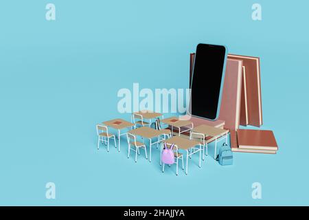 Desk Is Set Up In A Classroom Background, 3d Illustration, School Classroom  With A Smartphone In Front, E Learning And Online Education Concept  Background Image And Wallpaper for Free Download