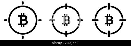 Bitcoin icon in target crosshair. Focus on, targeting cryptocurrency concept Stock Vector