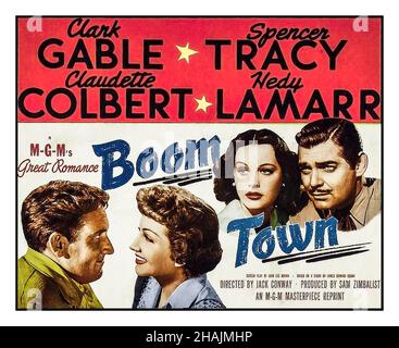 Vintage Movie Film Poster BOOM TOWN, Clark Gable, Spencer Tracy, Claudette Colbert, Hedy Lamarr, 1940 Directed by Jack Conway MGM USA Stock Photo