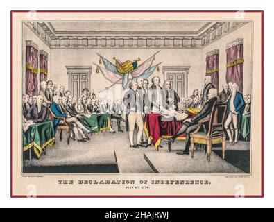 Declaration of Independence: July 4th 1776  lithograph Vintage Colour illustration 'Declaration of Independence: July 4th 1776 Lithograph shows the signing of the Declaration of Independence. N. Currier (Firm) [New York] : N. Currier, [between 1835 and 1856] -  United States.--Declaration of Independence--People -  United States--History--Revolution, 1775-1783--Political aspects Lithographs--Hand colored--1830-1860. Stock Photo