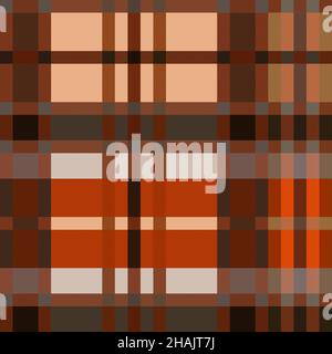 Contrast multicolor tartan Scottish seamless pattern in orange and brown hues with diagonal lines, texture for tartan, plaid, tablecloths, clothes, be Stock Vector