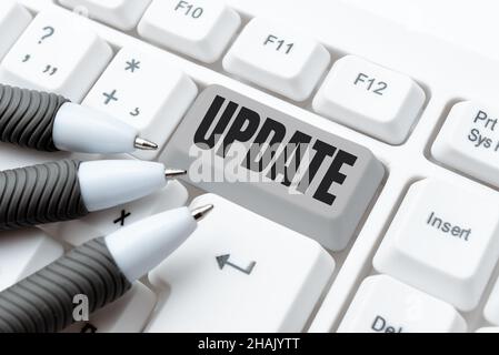Conceptual caption Update. Business showcase Make something more modern Adding new facts Changing its design Abstract Typist Practicing Speed Typing Stock Photo