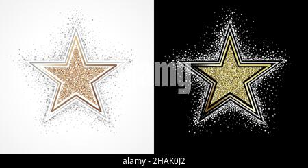 Pink and golden glittering stars set. Isolated fashion abstract emblem 1 2 3 place symbols. Banner decoration, dust graphic template. Celebrating icon Stock Vector