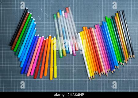 Colorful pens and pencils ready for some coloring Stock Photo