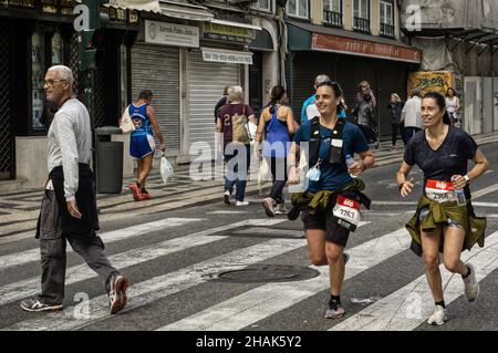 LISBOA, PORTUGAL - Oct 17, 2021: Biaxa,Lisboa,Portugal, October 17 2021: These are two members of the EDP Lisbon Marathon., which has a distance of 42 Stock Photo