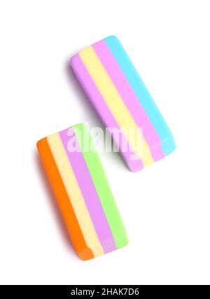 Colorful erasers on white background Stock Photo