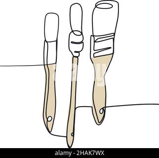 Set paint brushes with paint Stock Vector