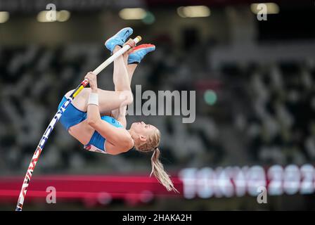 Wilma Murto participating in the Tokyo 2020 Olympics in the pole vault discipline. Stock Photo