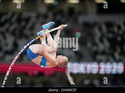 Wilma Murto participating in the Tokyo 2020 Olympics in the pole vault discipline. Stock Photo