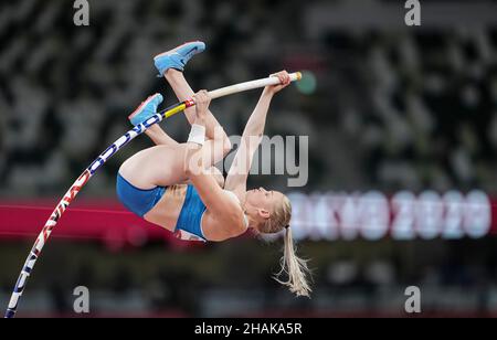 Wilma Murto participating in the Tokyo 2020 Olympics in the pole vault discipline. Stock Photo