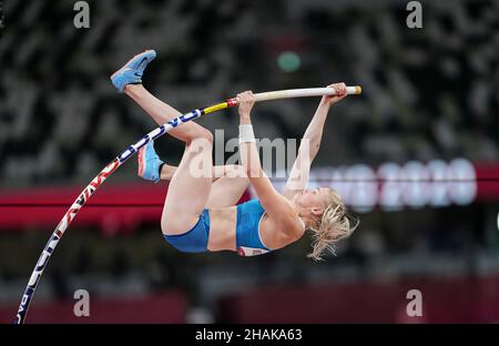 Wilma Murto participating in the Tokyo 2020 Olympics in the pole vault discipline. Stock Photo