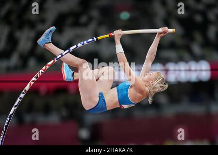 Wilma Murto participating in the Tokyo 2020 Olympics in the pole vault discipline. Stock Photo