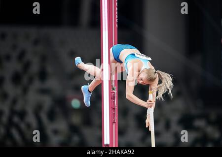 Wilma Murto participating in the Tokyo 2020 Olympics in the pole vault discipline. Stock Photo