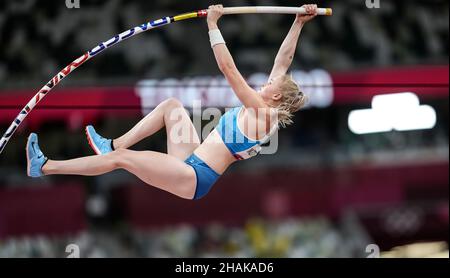 Wilma Murto participating in the Tokyo 2020 Olympics in the pole vault discipline. Stock Photo