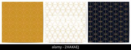 Set of abstract geometric pattern circle overlapping. Luxury of gold lines ornament background design Stock Vector