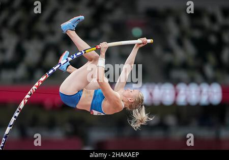 Wilma Murto participating in the Tokyo 2020 Olympics in the pole vault discipline. Stock Photo