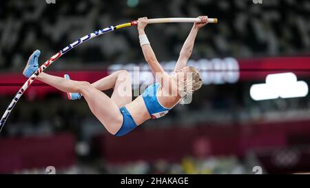 Wilma Murto participating in the Tokyo 2020 Olympics in the pole vault discipline. Stock Photo