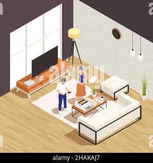 Interior designers choosing stylish and practical furniture lighting ... - Bold Isometric Lounge Penthouse Apartment