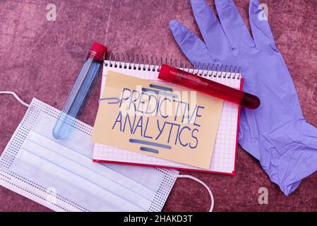 Handwriting text Predictive Analytics. Conceptual photo Optimize Collection Achieve CRM Identify Customer Writing Prescription Medicine Laboratory Stock Photo