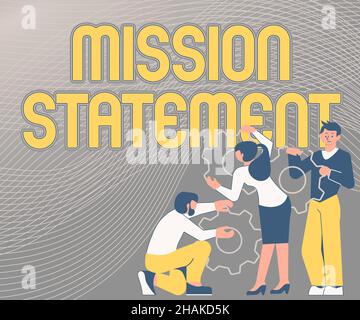 Conceptual caption Mission Statement. Business showcase Formal summary of the aims and values of a company Illustration Of A Group Holding Spur Gear Stock Photo