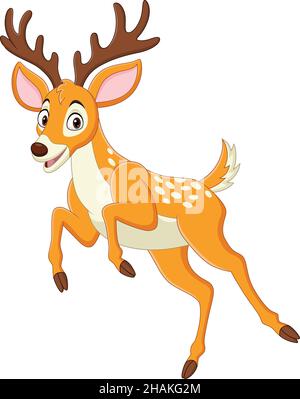 Cartoon funny deer jumping on white background Stock Vector
