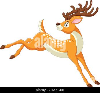 Cartoon funny deer jumping on white background Stock Vector
