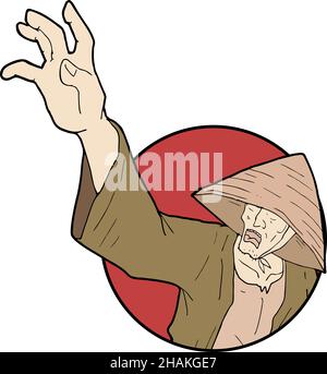 Old oriental man draw Stock Vector
