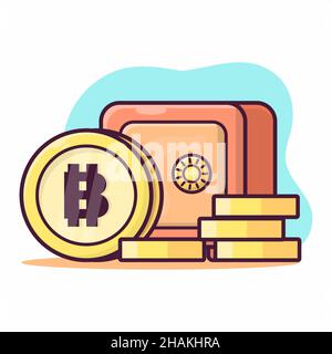 coin with safe box for bitcoin concept symbol vector illustration in flat style Stock Vector