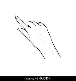 Index finger pointing on touchscreen or sensor device. Tap, swipe or slide finger gestures for devices with touchscreens. Sketch vector illustration Stock Vector