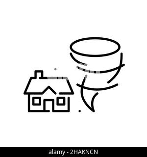 Tornado over a small house. Natural disaster. Pixel perfect, editable stroke icon Stock Vector