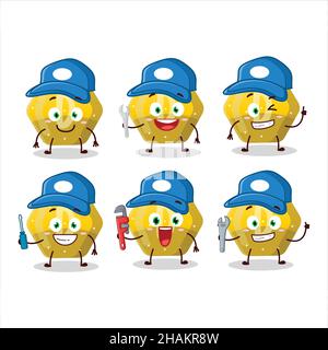 mechanic yellow gummy candy D cute mascot character with pliers. Vector illustration Stock Vector
