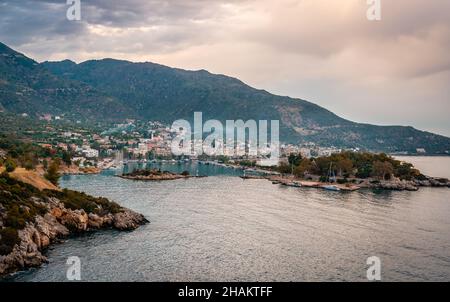 View of Methana, Peloponnese, Greece. Methana is situated on a volcanic peninsula, and it's a very popular destination for summer holidays Stock Photo