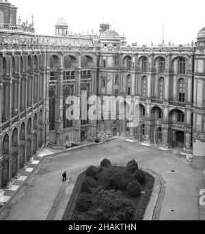 Chateau Saint-Germain-en-Laye , early 1945. The photographer aimed his camera down into the central courtyard while visiting Chateau Saint-Germain-en-Laye. Just seven months prior to this photo, the chateau served as the headquarters of the German Army in France. Today, it houses the National Museum of Archaeology. Stock Photo