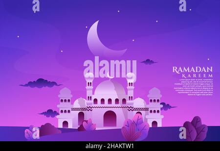Beautiful Mosque Ramadan Kareem Greeting Islamic Holiday Muslim Celebration Card Stock Vector