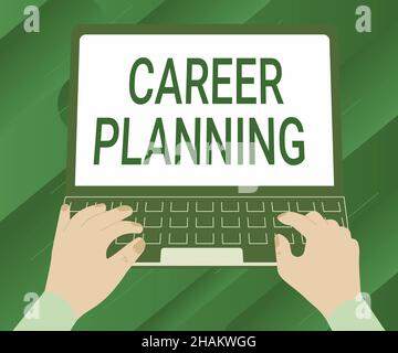 Sign displaying Career Planning. Business overview Strategically plan your career goals and work success Illustration Of A Busy Hand Working On Laptop Stock Photo