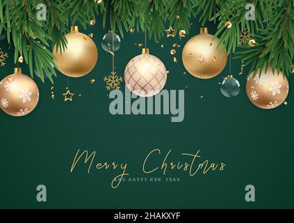Merry Christmas banner or party invitation background .Merry Christmas vector text Calligraphic Lettering Vector illustration. Editable Eps 10 Stock Vector