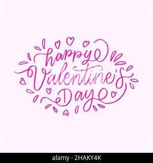 hand lettering happy valentines day with ornament splash and heart hand drawn. valentines design isolated Stock Vector