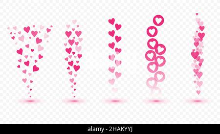 Flying hearts on transparent background. Love likes emotions for social media. Positive reaction and feedback. Vector set. Stock Vector