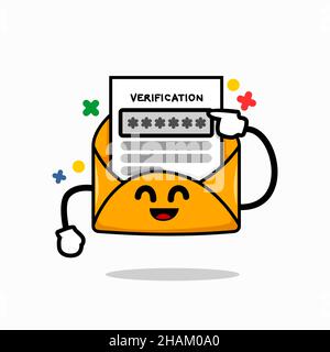 email verification code concept. isolated cute mail cartoon face with verification letter  vector illustration Stock Vector