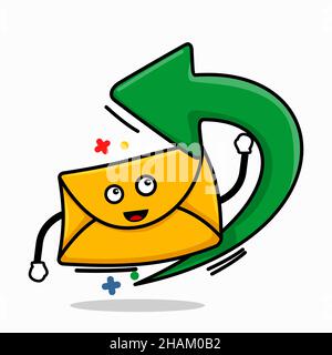 reply email concept. isolated cute mail cartoon face with reply arrow vector illustration Stock Vector