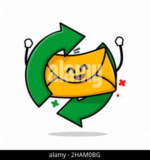 email sync for update concept. isolated cute mail cartoon face vector illustration Stock Vector