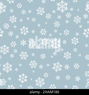 Winter seamless pattern with white snowflakes on grey background. Vector illustration for fabric, textile wallpaper, posters, gift wrapping paper Stock Vector