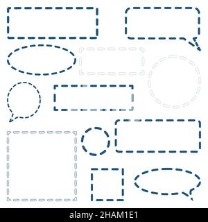Set of different speech bubbles and frames for phrases minimalist vector outline in blue colours on white background Stock Vector
