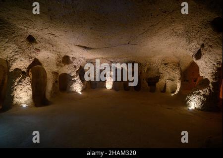 Kaymakli, Turkey. Aancient multi-level underground cave city in Cappadocia, Turkey. Stock Photo