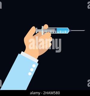 Hand holding syringe with vaccine, symbol of professional profession Stock Vector